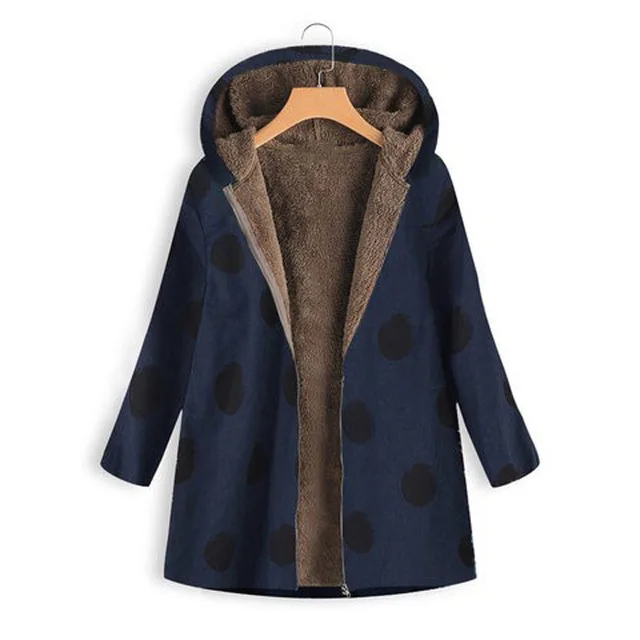 Navy Blue Зимняя теплая парка, Женское пальто, женские топы, верхняя одежда с длинным рукавом, узор в горошек, пальто - Цвет: Navy Blue