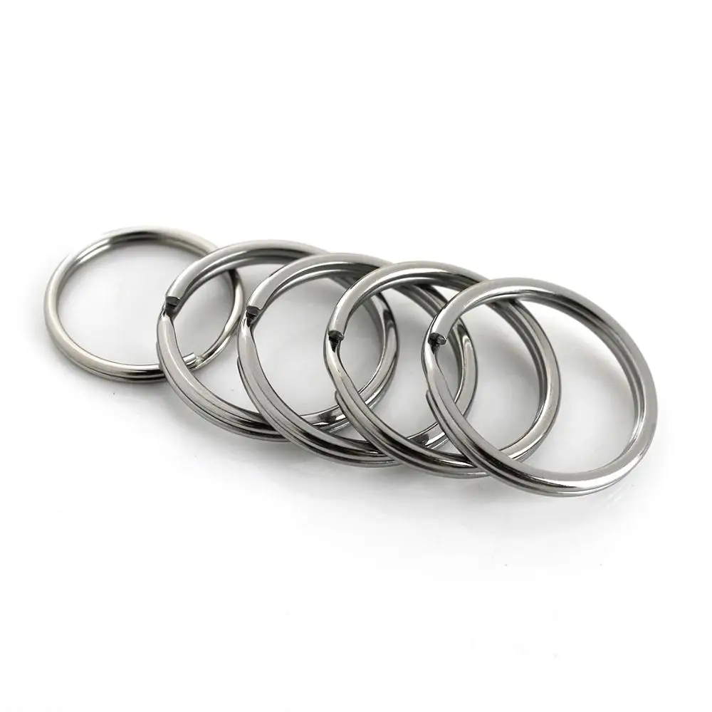 5Pcs Strong Steel Split Key Ring Metal Loop Flat Key Chain Holder Black Rings 