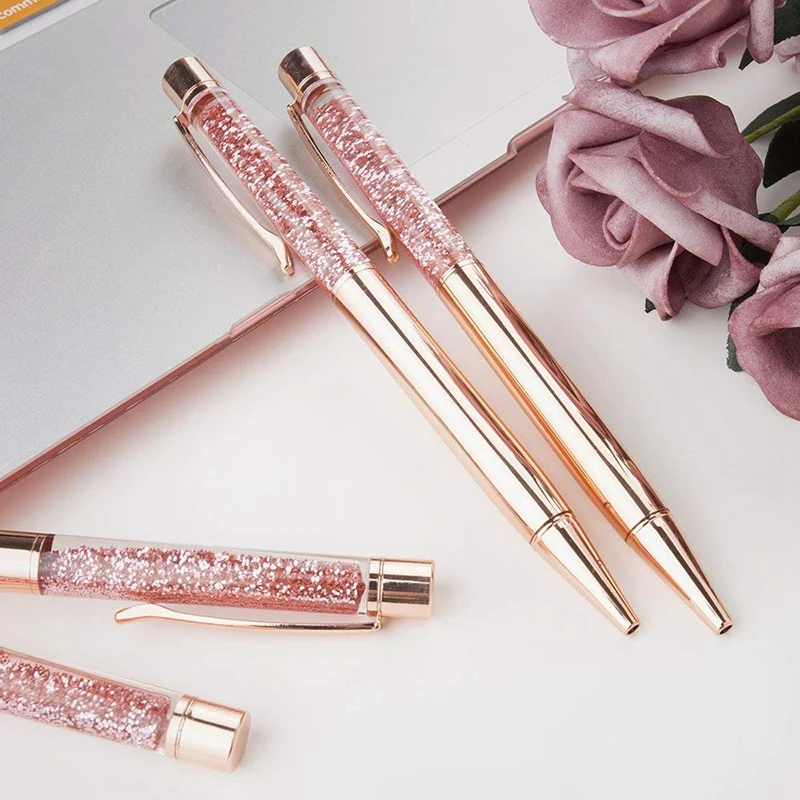 

Ballpoint Pen Rose Gold Metal Refill Shine Dynamic Liquid Sand Pen Black Ink for Office Supplies
