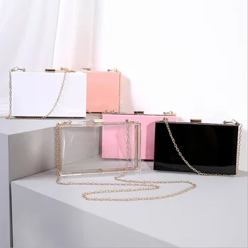 

Transparent Crossbody Clutch Clear Acrylic Chain Bag Hard Shell Purse For Women Torebki Damskie Clasp Bag Handtassen Dames