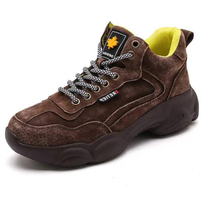 aduit brown New Winter Kids Sport Sneakers Children Chunky Sneakers Baby Girls Genuine Leather Shoes Boys Brand Casual Sneakers Trainers - Цвет: aduit brown