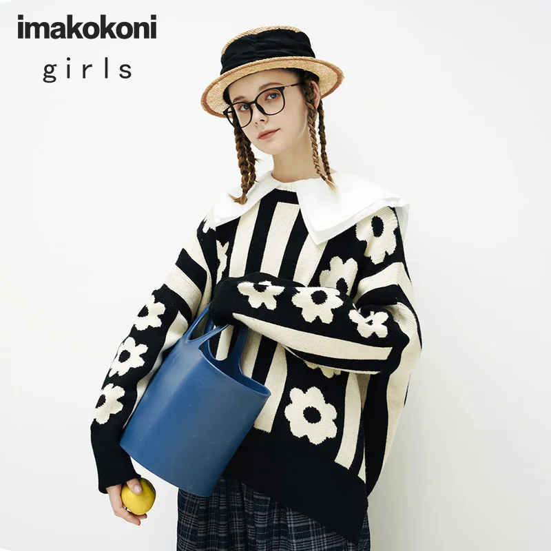 Оригинальный черный свитер imakokoni с длинным рукавом Женский Осенний плотный