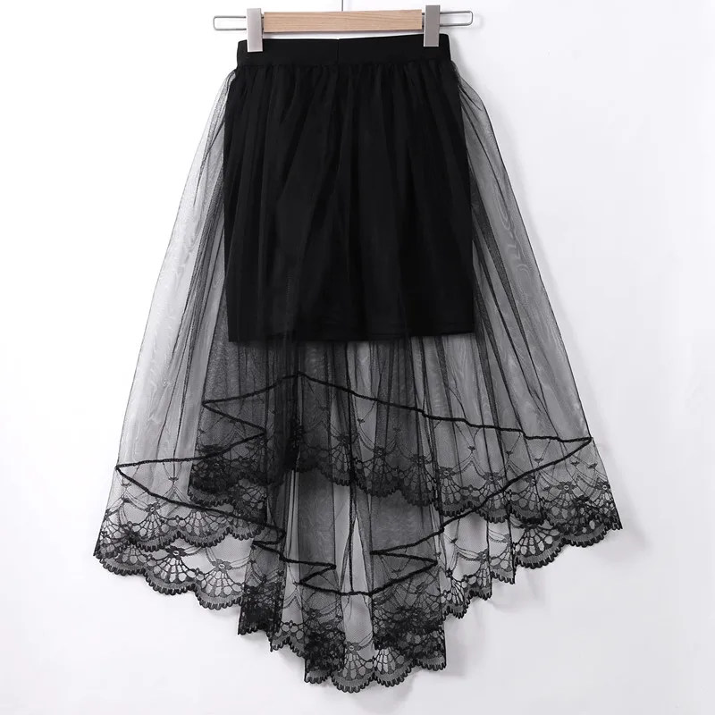 

Sexy Vintage Women Stretch High Waist Visible Mesh Tulle Lace Floral Long Maxi Skirt Flared Pleated Swing Long Summer Skirts