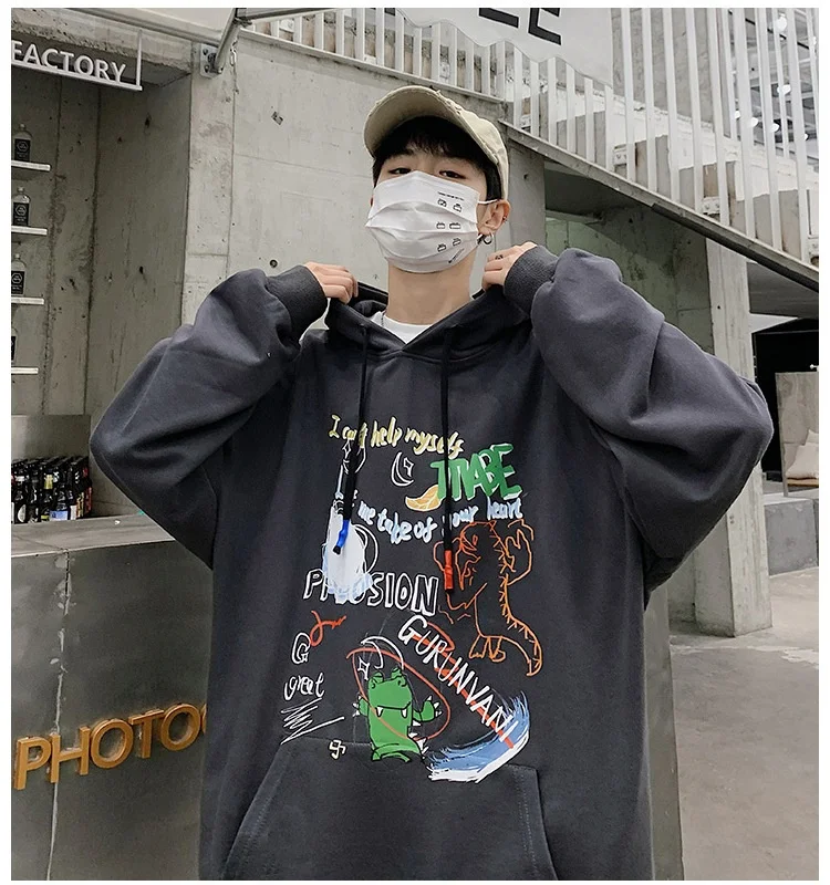 CnHnOH Streetwear Hoodies Men's Hooded Japanese Vintage Tops Autumn Japanese All-Match Loose Long Sleeve Jacket SK-Y603