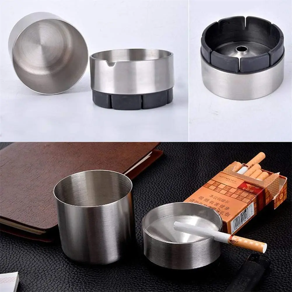 Stainless Steel Windproof Car Ashtray with Lid Smokeless Auto Outdoor Table Top Ashtrays Business Gift for Family Office 30E