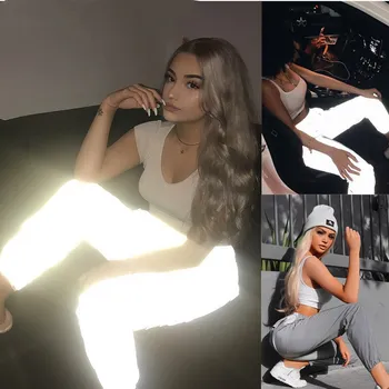 

Women High Waist Luminous Cargo Pants Casual Loose Baggy Long Pants Cargo Trouser Streetwear Joggers Hip Hop Pants