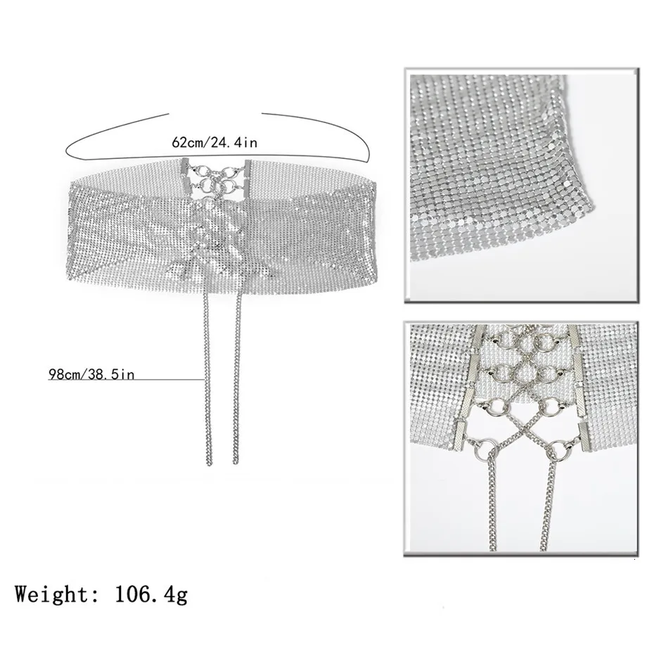 IngeSight. Z Роскошный металлический ремень с блестками и сеткой, широкий пояс, регулируемый серебряный пояс, цепочка для тела для женщин, ювелирные изделия, вечерние, для ночного клуба