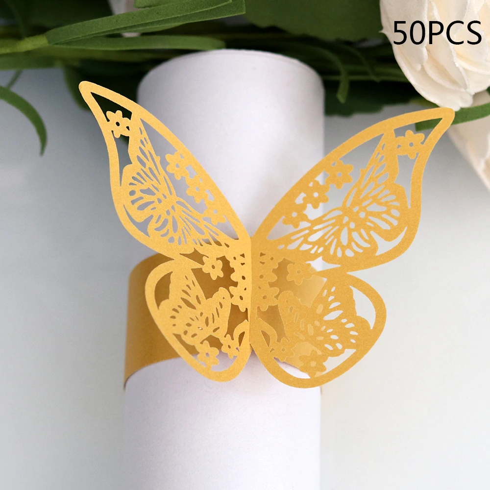 50pcs New Year hollow Paper Butterfly Napkin Rings Weddings Party Serviette Table Decoration Favor for Christmas Xmas - Цвет: H