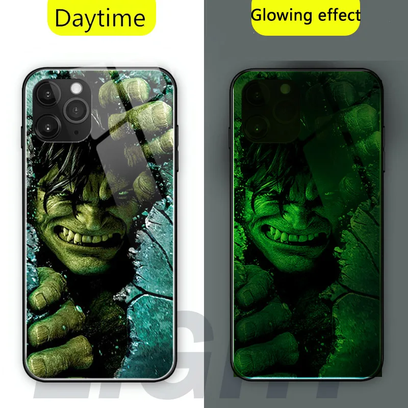 Чехол в виде светящегося стекла для iPhone 6, 6s, 7, 8 Plus, Мстители, Халк, задняя крышка для iPhone 11 Pro, 11 Pro, MAX, XS, MAX, XR, X, Venom, чехол для телефона