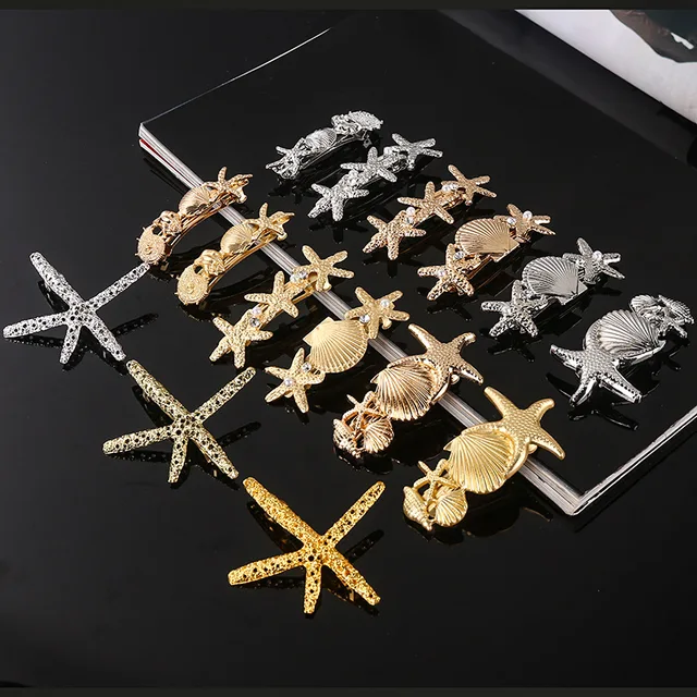43889-fe0ee0.jpg Women Ocean Seas Shell Springs Hairpins Starfish Barrettes Girls Hair Clips Gold Silver Hairgrips Hair Pin Hair Accessories
