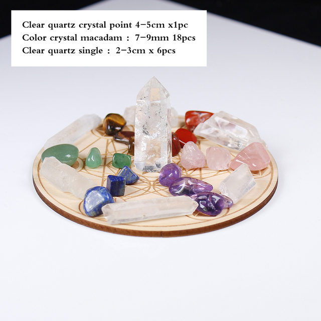 Crystal wand 7 Chakra Reiki Luky Yoga Healing Crystal stone Seven Star Array wood Base Manual Sculpture Home Decor