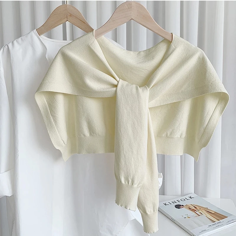 Korean Solid Color Neck Guard Scarve Woman's Knitted Warm Shawl Winter Wool Blouse Shoulders Fake Collar Cape Knotted Scarf Q36 knitted scarf knitted scarves neck gaiter scarf neck warmer scarf plain hijab scarf