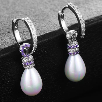 

GODKI New Luxury Shiny CZ Big Pearl Pendant Earrings For Women Dangle Luxury Mirco Paved Cubic Zircon Womens Earrings in Jewelry