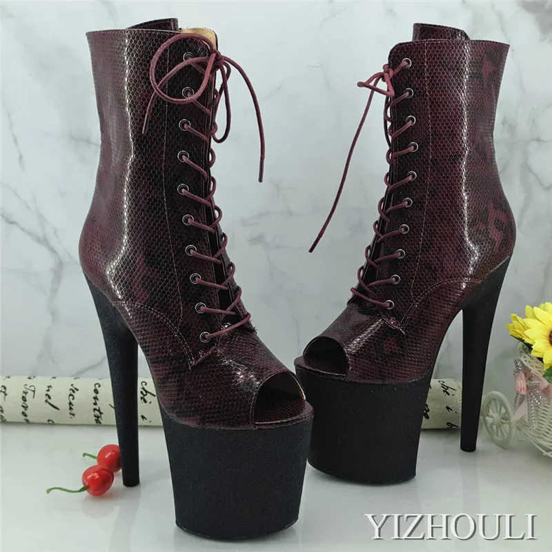 

The 8in / 20cm pole-dancing boots are paired with high-heeled platform boots to expose the toes of the stage party show booties