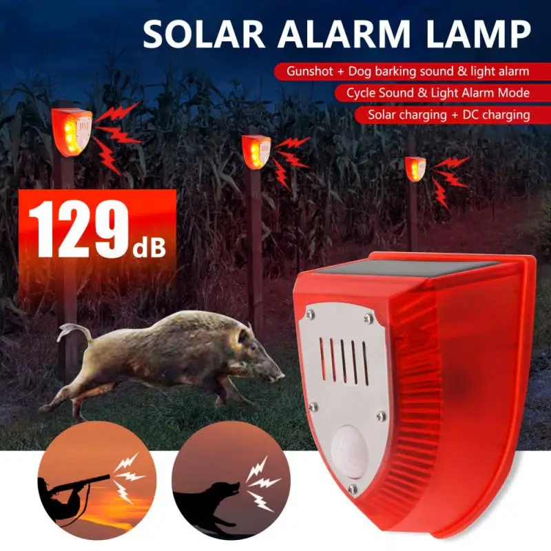 Solar Alarm Lamp Motion Sensor Security Alarm Home Siren Siren Dog Barking Gunshots Motion Sensor Detector System