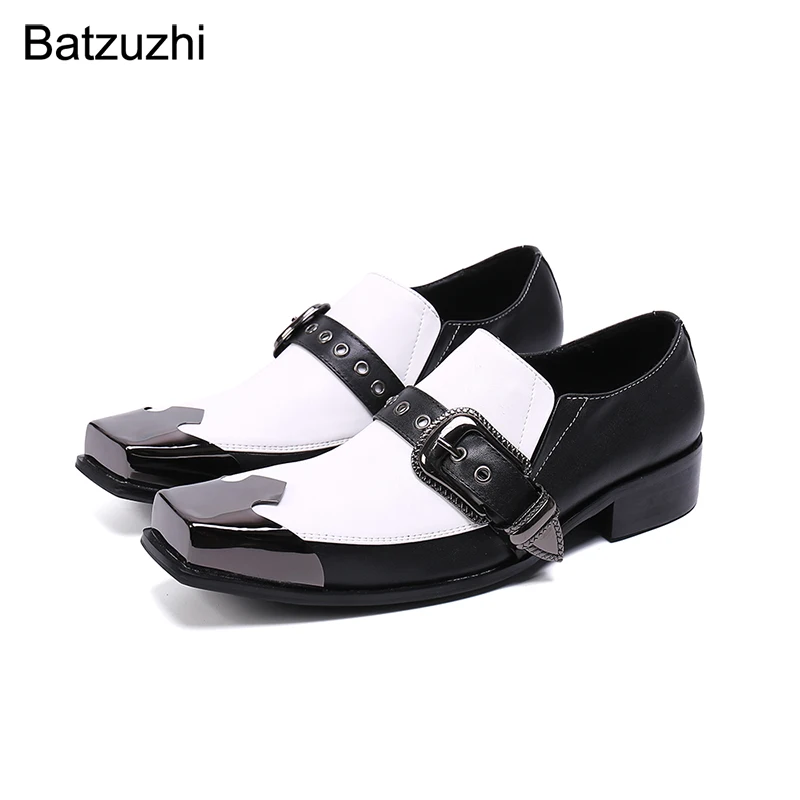 Batzuzhi Formal Business Leather Dress Shoes Men Square Toe Men's Shoes Black And White Leather