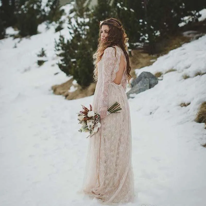 Eightree Vintage Lace Boho Wedding Dresses Long Sleeves Plus Size Hippie Wedding Dress Cheap vestido de noiva