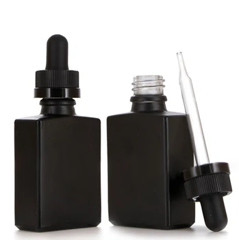 

80Pcs 30ml Eye Dropper Bottle Frosted Black Glass Square Durable & Refillable For Essential Oil Liquid & Aromatherapy Container