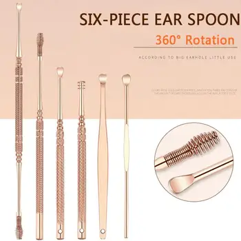 

6 Pcs / Set Portable Stainless Steel Spiral Ear Pick Spoon Earwax Removal Cleaning Earpick Ear Cleaner Spoon Ear Care Tools