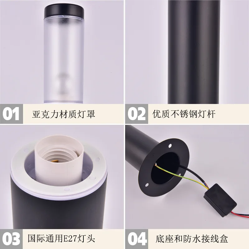 Garden Light Black Silver Stainless Steel Led Outdoor Lawn Lamp Bollard Light Pathway Wateproof Garden Lamp Grassplot Landscape Lawn Light