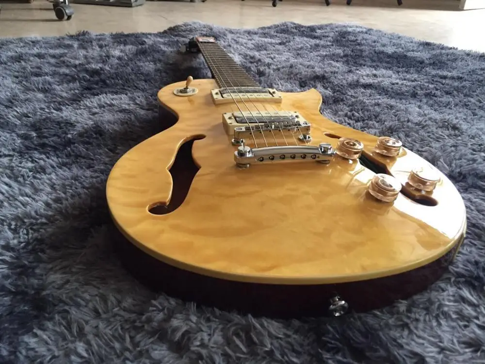 Dobra jakość F Hole gitara elektryczna z 3A pikowana klon Top darmowa wysyłka