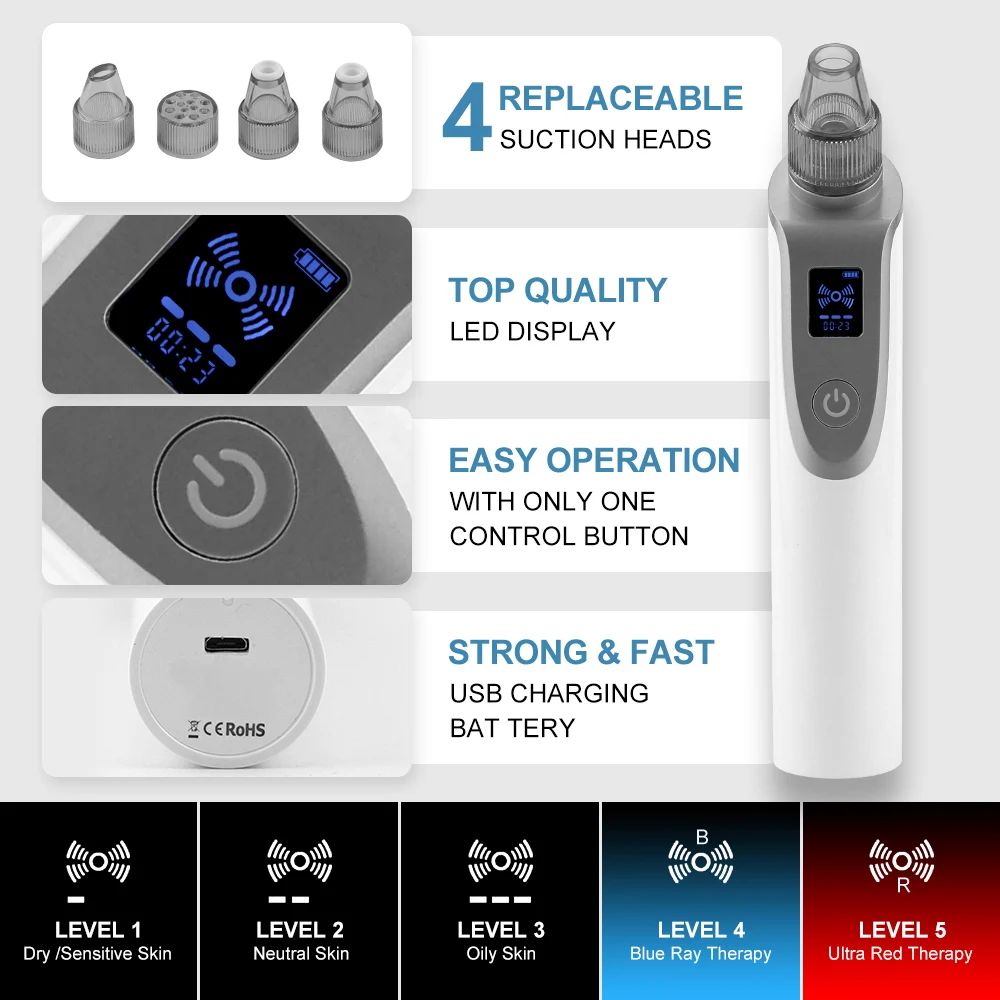 US $39.66 Blackhead Remover Vacuum Black Dot Pore Acne Pimple Removal Nano Ionic Deep Cleaning Facial Cleaner Facial Steamer Face Sprayer