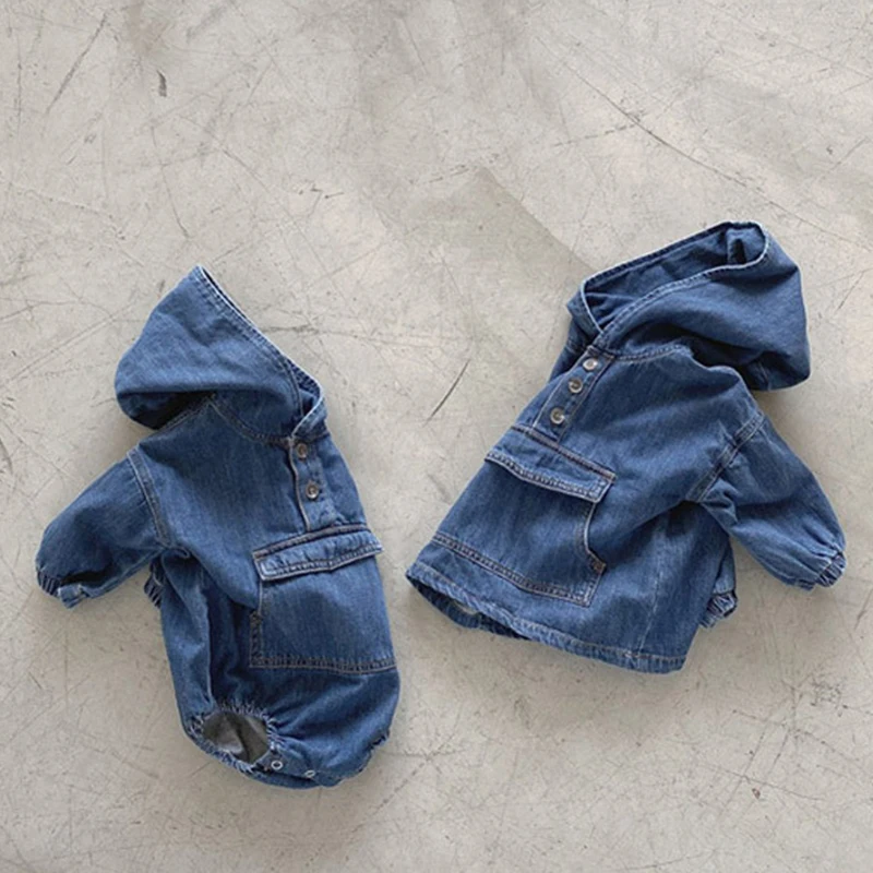 Spring Autumn Newborn Infant Baby Boys Girls Cowboy Hooded Rompers Clothing Kids Boy Girl Long Sleeve Rompers Clothes
