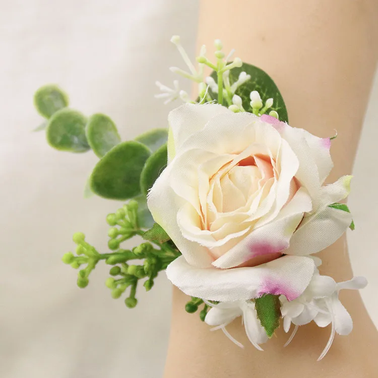 YO CHO Свадебный планировщик розы Искусственный шелк цветок на запястье корсаж браслет жених бутоньерка белый свадебный для мужчин свадебные цветы - Цвет: I Wrist Flower