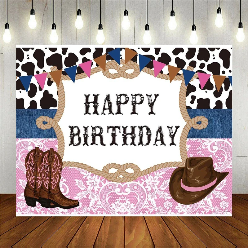 West Cowboy Cowgirl Birthday Party Sfondo Wild West Rodeo Photography Background Cow Bunting Kids Decoration Cake Table Banner