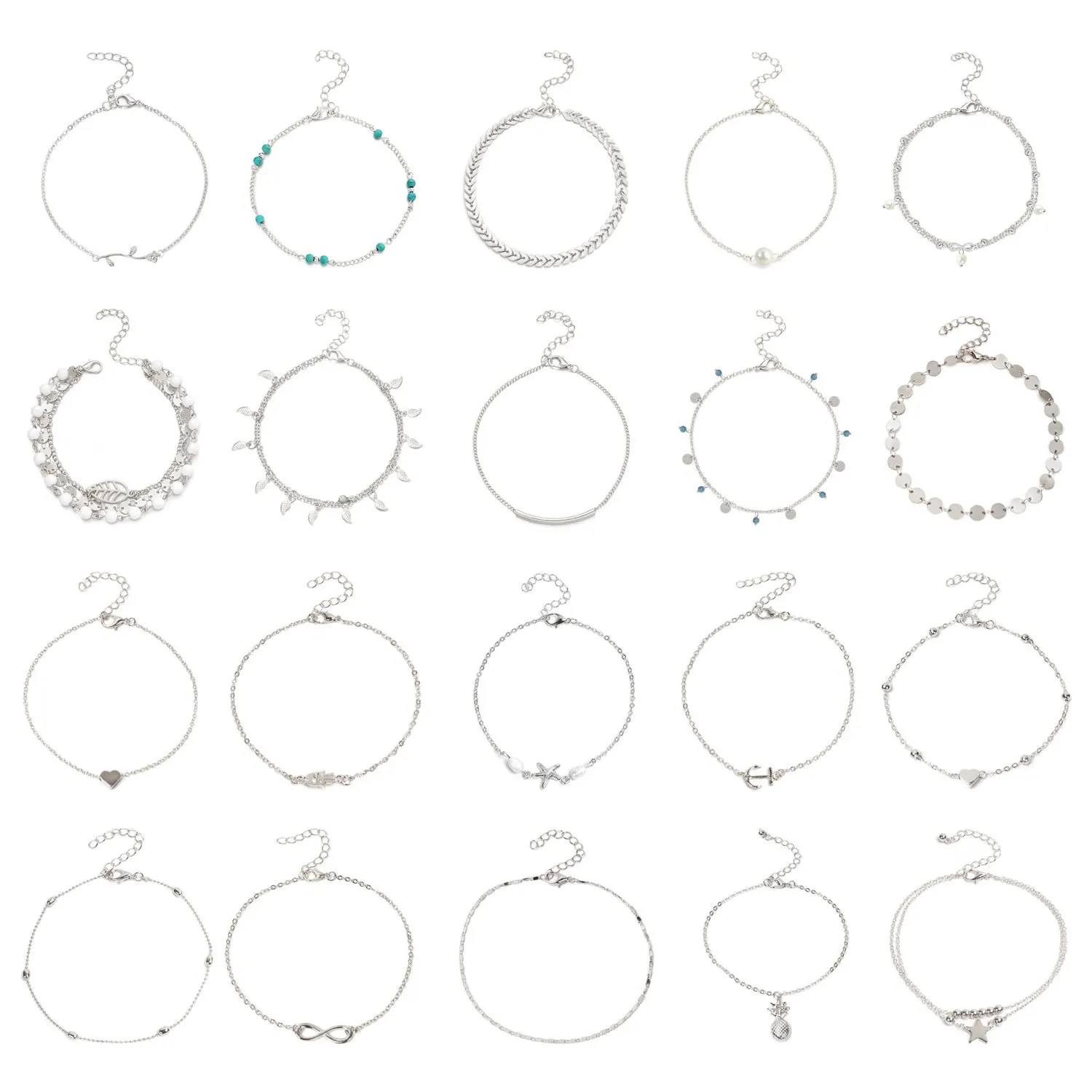 20 шт./компл. Love Rose Beads пляжная цепочка для ног ножные браслеты женские богемные модные регулируемые браслеты ручной работы для женщин
