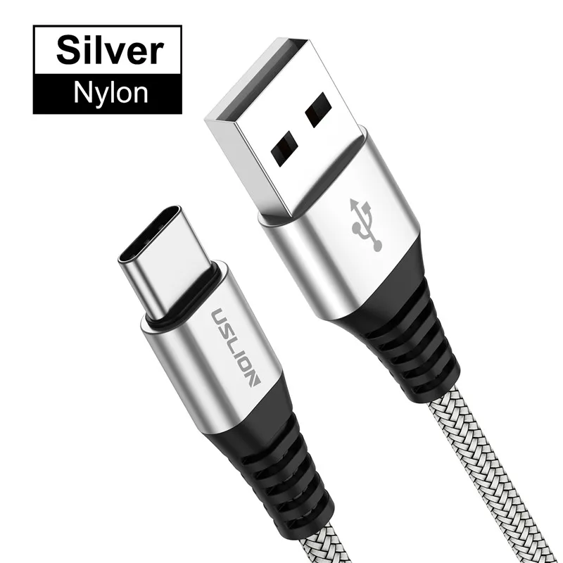 USLION 3A usb type C кабель для samsung S10 S9 S8 Быстрая зарядка type-C Телефон зарядный провод USB C кабель для Xiaomi mi9 Redmi note 7 - Цвет: Silver