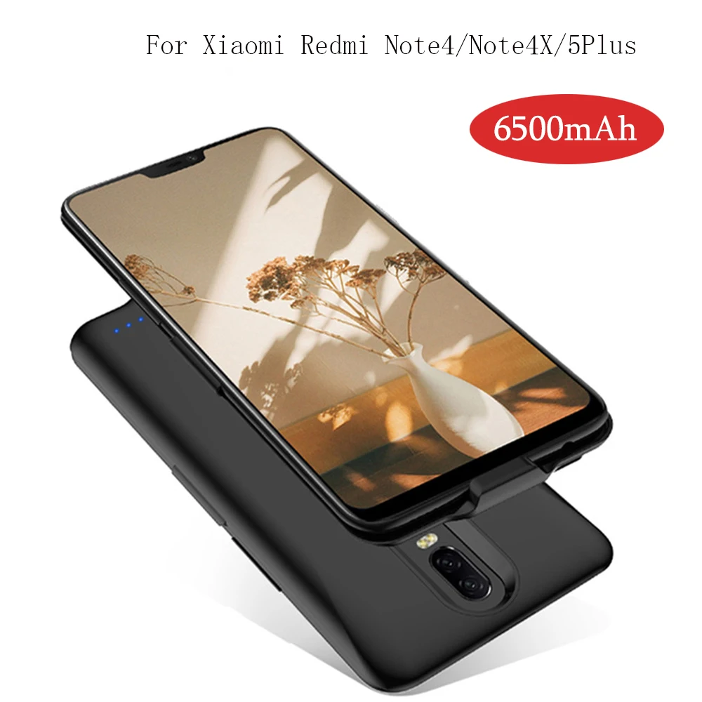 

High quality new 6500mAh external power supply Rear battery pack for Xiaomi Redmi 5Plus /Note4 / Note 4X USB charger case