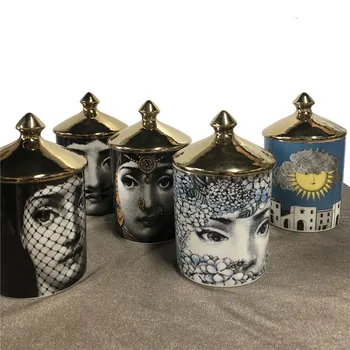 

Lady Face Candle Holders Home Decoration Handmade Ceramic Jar Flower Arranging Pots Jewelry Box Retro Lina Face Cup Candelabra