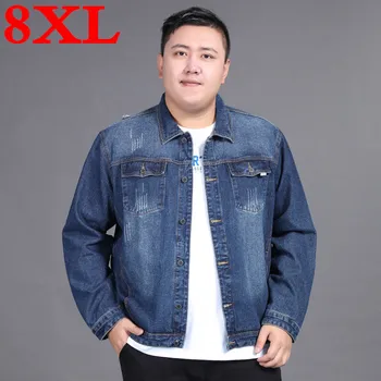 

new classic denim jacket men brand clothing cotton casual men jean jacket dark blue solid coat male plus size 8XL 7XL 6XL