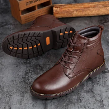 

Autumn Winter Cow Split Leather Men Plus velvet Boots Comfortable Motorcycle Boots Men Footwear Rubber Ankle Boots Men's Shoes