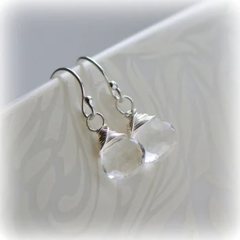 Quartz Earrings Silver Tiny Clear Quartz Dangle Earrings April Birthstone