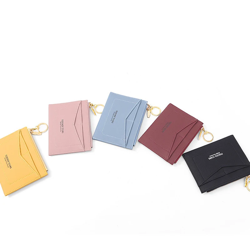 

Slim Key Chain Card Holder Women Leather Bag Small Card Wallets Female Organizer Mini Credit Card Case Zipper Coin Bags TBG388