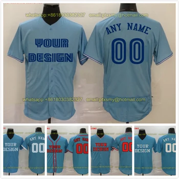 

Customize Baseball Jerseys Embroidered Stitched Team Logo Name Number Softball Uniform Men Women Button Down Shirts Powder Blue
