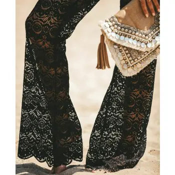 

2020 Boho Womens Loose Wide Leg Pants Printed Beach Casual Summer Trousers Cover Up Female Pants