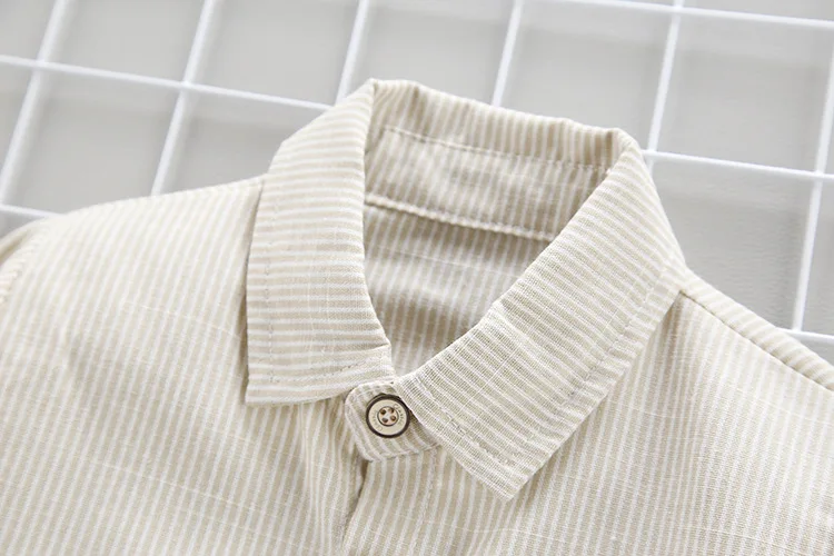 Весенне-осенняя одежда в Корейском стиле для маленьких мальчиков, тонкая цельнокроеная рубашка в полоску с буквенным принтом «экскаватор» Топы Fa