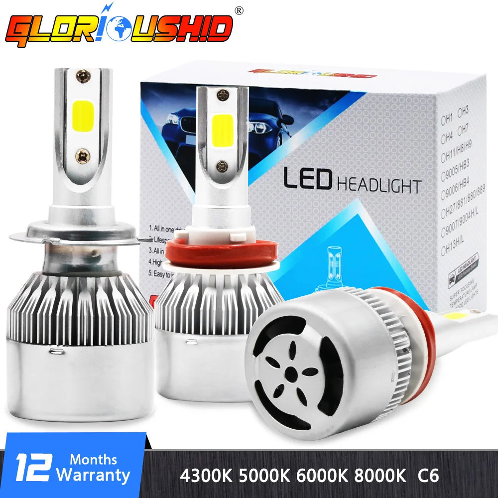 H4 LED C6 H11 H1 H7 9005 9006 H3 H8 H9 H13 9007 автомобильные лампы для фар машины 72W 7800LM 6000K Led