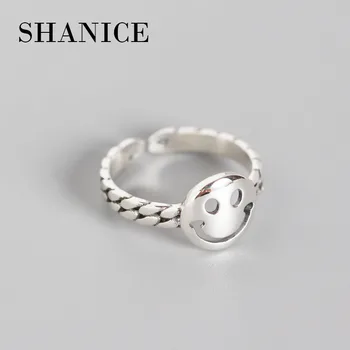 

SHANICE 925 sterling silver open ring INS wind geometry smiley tank chain all-match Ring For Women Girls Open Finger Ring
