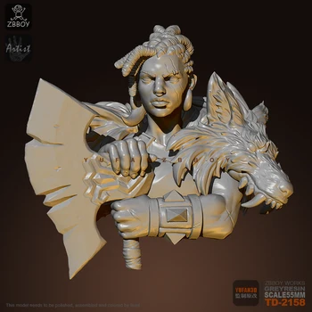 

H55mm Resin Bust Kits Jungle Female Axeman Self-assembled TD-2158