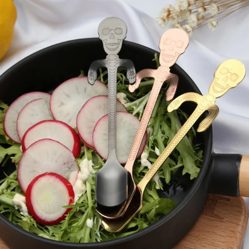 Череп суповая ложка и кофейная посуда ложка кухня чай из нержавеющей стали подвесные чашки принадлежности