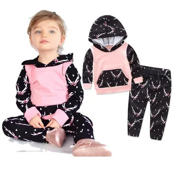 

2020 Autumn Childre Clothing New Girls Suits Fashion European and American Suits Long Sleeve Hooded Sweater Two-piece Suit