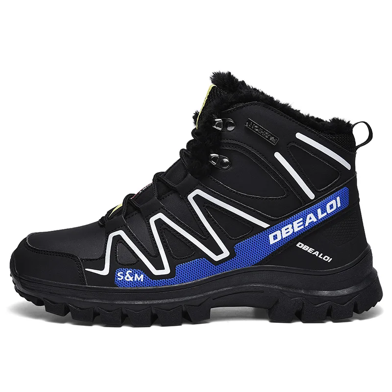 Мужские высокие удобные ботинки; повседневные брендовые теплые походные кроссовки для зимнего спорта на открытом воздухе; Высококачественная Рабочая обувь - Цвет: black blue