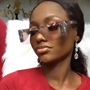 

2020 Nea Fashion One Piece Black Sunglasses For Women Vintage Square Flat Rivet Sun Glasses Men Rimless Uv400 Stripe Punk Shades