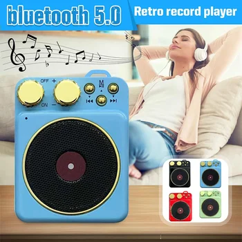 

bluetooth 5.0 Speaker Hi-Fi Retro Records Player Home Wireless Stereo Music Surround Built-in Microphone Handsfree Profiles