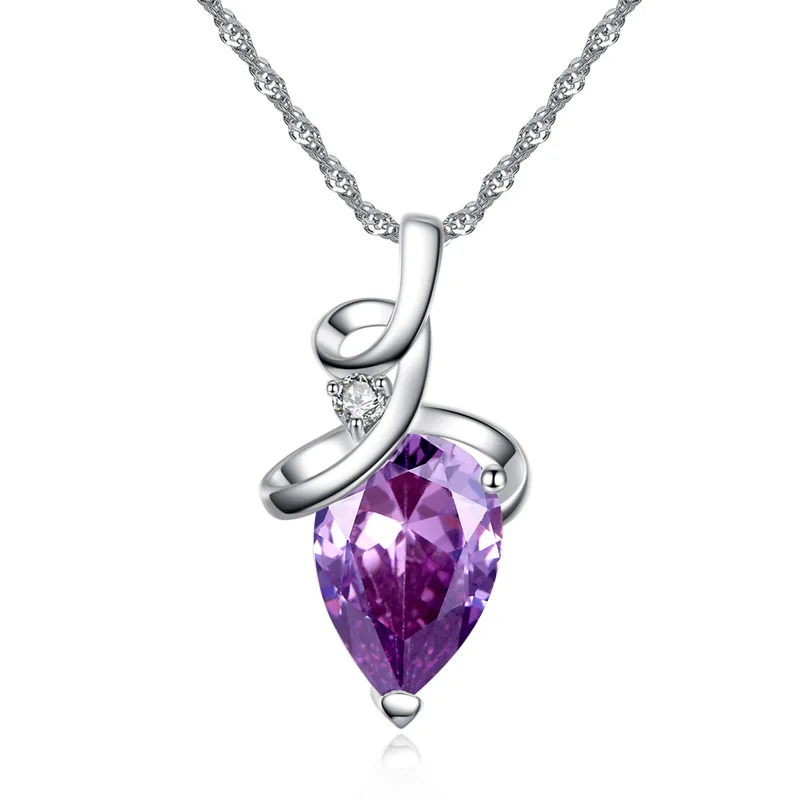 

VOHE New Design Pendant Necklace on Silver Color Purple Zircon Pendant for Women Fashion Jewelry