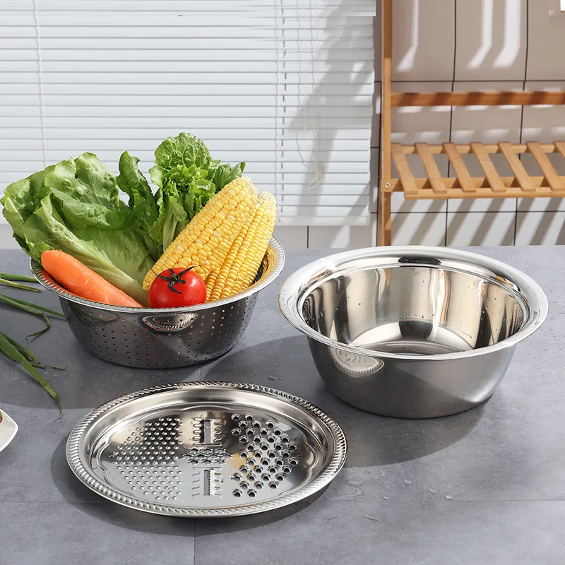 Stainless Steel Kitchen Colander Grater  Multifunctional Vegetable Slicer  Bowl - 3 1 - Aliexpress